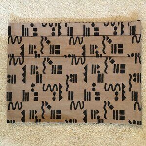 Vintage Custom Made Window Treatment Valance Abstract Print Tan + Black Sz OS
